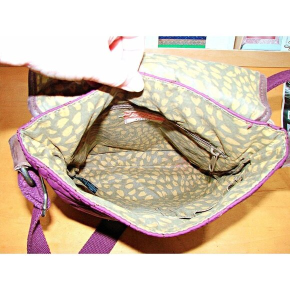 Womens Fossil Quilted Fabric Embroidered Floral Leather Crossbody Bag Purple - Picture 10 of 12